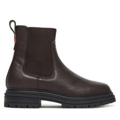 Sztyblety Tommy Hilfiger. Brązowe botki damskie Tommy Hilfiger, bez obcasa, na płaskiej podeszwie, bez zapięcia. Za 559.99 zł.