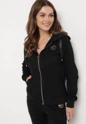 Czarna Bluza z Kapturem i Suwakiem oraz Metaliczną Ozdobą Naveja. Czarne bluzy z kapturem damskie Born2be, xs, z jeansu. Za 44.99 zł.