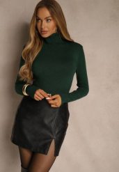 Ciemnozielony Golf z Bawełną w Klasycznym Stylu Reiredia. Zielone golfy damskie Renee, bez wzorów, z bawełny, bez ramiączek. Za 49.99 zł.