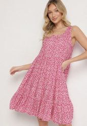 Ciemnoróżowa Bawełniana Sukienka Bez Rękawów w Kolorowe Plamki Nattelle. Czerwone sukienki damskie Born2be, na co dzień, l, bez wzorów, z bawełny, eleganckie, bez kołnierzyka, bez ramiączek, midi. W wyprzedaży za 43.99 zł.