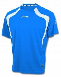 Koszulka piłkarska męska Joma Champion. Niebieskie t-shirty sportowe męskie Joma, m, z materiału, bez ramiączek, na fitness i siłownię. Za 35.99 zł.