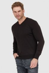 LA MARTINA Czarny sweter męski z wełną w serek. Czarne swetry męskie La Martina, l, bez wzorów, z wełny, bez kołnierzyka. W wyprzedaży za 279.99 zł.