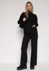 Czarny Sweterkowy Komplet Sweter z Półgolfem i Szerokie Spodnie Alatusa. Czarne spodnie materiałowe damskie Born2be, l, z dzianiny, bez kołnierzyka. Za 139.99 zł.