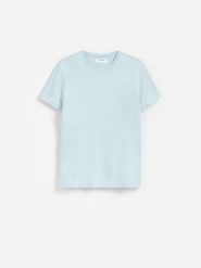 T-shirt slim z bawełny pima - jasnoturkusowy. Niebieskie t-shirty męskie Reserved, l, bez wzorów, z bawełny, bez kołnierzyka. Za 79.99 zł.