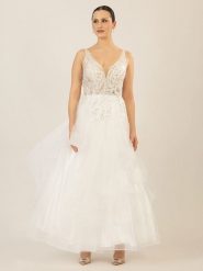 APART Sukienka w kolorze białym rozmiar: 38. Białe sukienki damskie Apart, bez wzorów, z tiulu, bez kołnierzyka, bez ramiączek, maxi, rozkloszowane. Za 505.13 zł.