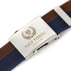 Pasek męski parciany 125 cm do jeansów brązowo-granatowy paolo peruzzi pw-02-125. Brązowe paski męskie bez wzorów, z jeansu. Za 34.00 zł.