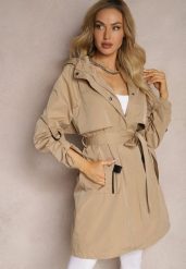 Beżowa Kurtka Przejściowa w Stylu Parki z Paskiem w Talii Lumoria. Brązowe kurtki damskie Renee, xl, bez wzorów, bez kaptura. Za 169.99 zł.