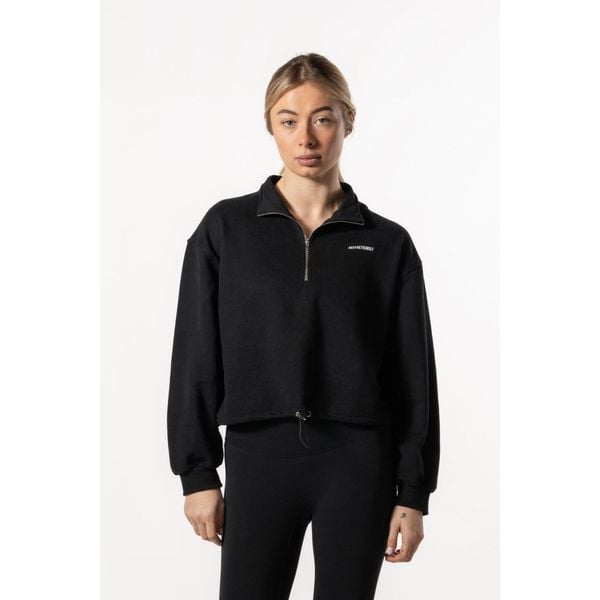 Damska krótka bluza z krótkim zamkiem i opuszczonym ramieniem – czarny. Czarne bluzy sportowe damskie AESTHETIC WOLF, uniwersalny, z bawełny. Za 259.99 zł.