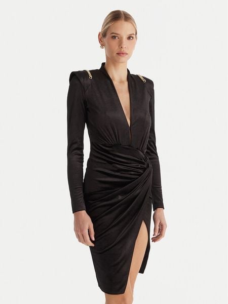 Babylon Sukienka koktajlowa MF204C Czarny Slim Fit. Czarne sukienki damskie Babylon, bez wzorów, z syntetyku, wizytowe, bez kołnierzyka, bez ramiączek. Za 1,559.00 zł.