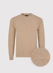 PAKO LORENTE - Beżowy sweter męski z dekoltem w serek. Brązowe swetry męskie Pako Lorente, m, bez wzorów, z bawełny, bez kołnierzyka. Za 199.99 zł.