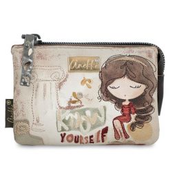 Portfel damski Anekke, portmonetka mała z kieszenią zamykaną na zamek, multikolor, 42709-010. Brązowe portfele damskie Anekke, z aplikacjami. Za 119.00 zł.