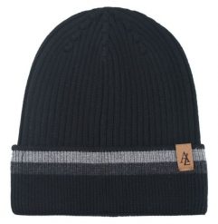 Jesienno-Zimowa Czapka (beanie) – Alties - Czarna z Paskiem. Czarne czapki męskie Alties, na zimę, bez wzorów, z dzianiny, sportowe. Za 59.00 zł.