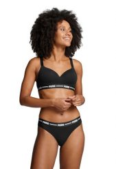 Stanik fitness cardio Puma Paded Top. Czarne biustonosze sportowe damskie Puma, bez wzorów, z bawełny. Za 186.58 zł.