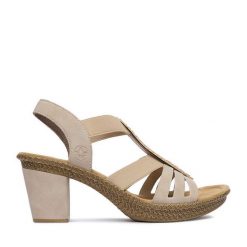 Sandały Rieker. Brązowe sandały damskie Rieker, bez wzorów, bez obcasa, na słupku. Za 319.99 zł.