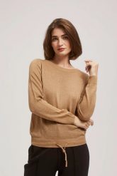 Sweter z metaliczną nitką i wiązaniem. Swetry klasyczne damskie MOODO, l, bez kołnierzyka. W wyprzedaży za 59.99 zł.