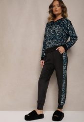 Niebiesko-Czarny Komplet Dresowy Welurowy Bluza i Joggery w Panterkę Froliti. Niebieskie bluzy bez kaptura damskie Renee, z dresówki. Za 119.99 zł.