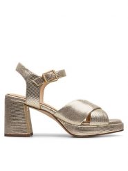 Clarks Sandały Ritzy75 Rae 26181303 Złoty. Żółte sandały damskie Clarks, bez wzorów, ze skóry, bez obcasa, na słupku. Za 379.99 zł.