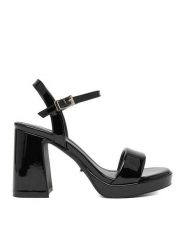 DeeZee Sandały CEO-SS22-049 Czarny. Czarne sandały damskie DeeZee, bez wzorów, z materiału, bez obcasa, na słupku. Za 159.99 zł.