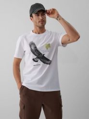 4F T-shirt regular z nadrukiem męski - biały S. Białe t-shirty męskie 4f, m, bez wzorów, z bawełny, bez kołnierzyka. Za 79.99 zł.