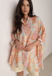 Pomarańczowa Oversizowa Koszula z Bawełną o Kroju Typu Nietoperz Nyletia. Brązowe koszule damskie Born2be, na lato, uniwersalny, bez wzorów, z bawełny, eleganckie, bez kołnierzyka, bez ramiączek. Za 119.99 zł.