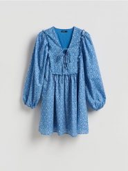 Bawełniana sukienka mini - jasnoniebieski. Niebieskie sukienki damskie Reserved, l, bez wzorów, z bawełny, klasyczne, bez kołnierzyka, bez ramiączek, mini. Za 129.99 zł.