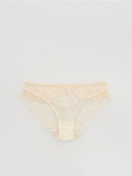Koronkowe majtki figi - złamana biel. Figi damskie Reserved, l, bez wzorów, z koronki. Za 39.99 zł.