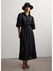 STEFANEL Sukienka w kolorze czarnym rozmiar: S. Czarne sukienki damskie Stefanel, na co dzień, s, bez wzorów, z tkaniny, bez kołnierzyka, bez ramiączek, midi, proste. Za 369.99 zł.