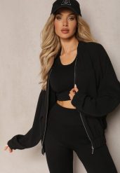 Czarna Bluza Bomberka ze Ściągaczami i Luźnymi Rękawami Nerati. Czarne bluzy bez kaptura damskie Renee, xl. Za 69.99 zł.
