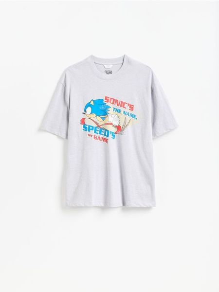 T-shirt oversize Sonic - jasnoszary. Szare t-shirty męskie Reserved, l, bez wzorów, z bawełny, bez kołnierzyka. Za 79.99 zł.