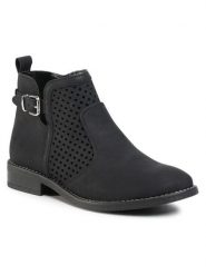 Clara Barson Botki WS2796-09 Czarny. Czarne botki damskie Clara Barson, ze skóry, bez obcasa, na płaskiej podeszwie, bez zapięcia. Za 62.99 zł.