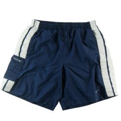 Second life - Krótkie spodenki kąpielowe męskie vintage Y2K - Stan dobry. Niebieskie kąpielówki męskie Nike, l, bez wzorów, żeglarskie. Za 63.86 zł.