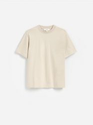 T-shirt boxy z bawełny merceryzowanej - beżowy. Brązowe t-shirty męskie Reserved, l, bez wzorów, z bawełny, bez kołnierzyka. Za 119.99 zł.