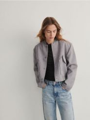 Kurtka typu bomberka - szary. Szare kurtki damskie Reserved, l, bez wzorów, z tkaniny, bez kaptura. W wyprzedaży za 89.99 zł.