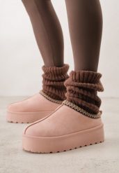 Różowe Śniegowce na Grubej Podeszwie z Ozdobnym Haftem Zivirae. Czerwone śniegowce damskie Born2be, z puchu. Za 49.99 zł.