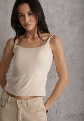 Beżowy Top z Wiskozy na Podwójnych Ramiączkach Indrea. Brązowe topy damskie Renee, m, bez wzorów, z jeansu, bez kołnierzyka. Za 64.99 zł.