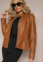 Brązowa Kurtka Ramoneska z Ekoskóry Klaia. Brązowe kurtki damskie Renee, s, bez wzorów, ze skóry, bez kaptura. Za 49.99 zł.