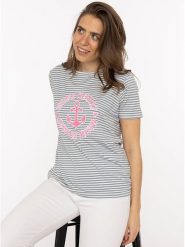 Zwillingsherz Koszulka w kolorze szaro-białym rozmiar: L. Białe bluzki damskie Zwillingsherz, l, bez wzorów, z wiskozy, bez kołnierzyka, bez ramiączek. Za 82.99 zł.