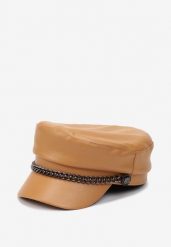 Brązowa Czapka z Daszkiem Kaszkiet z Imitacji Skóry z Ozdobnym Łańcuszkiem Raraya. Brązowe czapki z daszkiem damskie Renee, bez wzorów, ze skóry. Za 44.99 zł.
