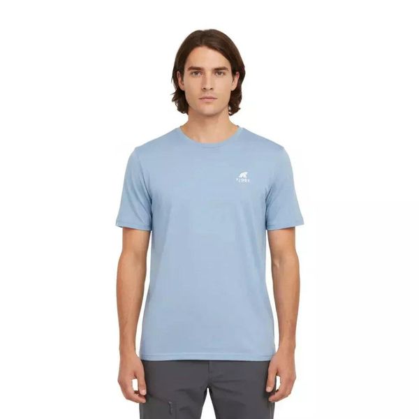 Męska koszulka trekkingowa z wełny merynosa. Niebieskie t-shirty sportowe męskie FJORK MERINO, m, z materiału, bez ramiączek, do biegania. Za 199.00 zł.