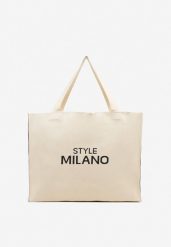 Beżowa Torebka Shopper Materiałowa z Napisem Zasuwana Saliretia. Brązowe shopper bag damskie Born2be, bez wzorów, z materiału, bez dodatków. Za 74.99 zł.