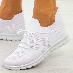 Białe sportowe buty damskie Potocki 16329. Białe buty sportowe na co dzień damskie POTOCKI, bez wzorów, z dresówki, do biegania. Za 89.00 zł.
