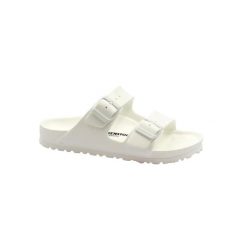 Klapki damskie Birkenstock Arizona Eva. Białe klapki damskie Birkenstock, bez wzorów, z materiału, bez obcasa. Za 209.00 zł.