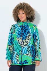 Damskie Funkcyjna kurtka przeciwdeszczowa wzór zwierzęcy elementy odblaskowe. Zielone kurtki damskie Ulla Popken, plus size, z kapturem. Za 389.99 zł.