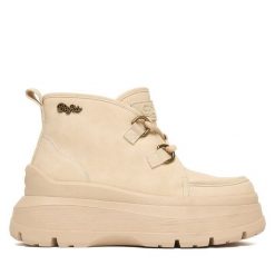 Botki Buffalo. Brązowe botki damskie Buffalo, bez obcasa, na płaskiej podeszwie, bez zapięcia. Za 399.99 zł.