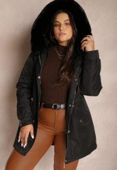 Czarna Kurtka Parka Nylonowa Mivo. Czarne kurtki damskie Renee, plus size, bez wzorów, z futra. Za 219.99 zł.