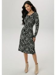 Aniston Sukienka w kolorze czarno-beżowym rozmiar: 42. Brązowe sukienki damskie Aniston, na co dzień, bez wzorów, z wiskozy, bez kołnierzyka, bez ramiączek, midi, proste. Za 95.99 zł.