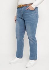 Niebieskie Jeansy z Efektem Push-Up o Fasonie Regular z Paskiem Rosanora. Niebieskie jeansy damskie Born2be. Za 89.99 zł.