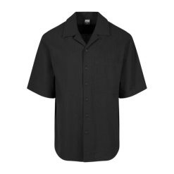 Męska Koszula Seersucker Relaxed Fit Z Krótkim Rękawem. Czarne koszule męskie Urban Classics, l, bez wzorów, bez kołnierzyka, bez ramiączek. Za 155.99 zł.