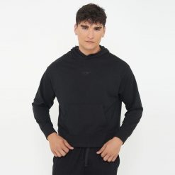 Unisex bluza sportowa z kapturem F BOXY czarna. Czarne bluzy sportowe damskie Legea, m, bez wzorów, z bawełny, bez ramiączek, długie, z kapturem. Za 96.00 zł.