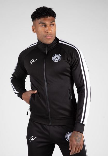 Bluza fitness męska Gorilla Wear Stratford Jacket. Czarne bluzy sportowe męskie GORILLA WEAR, bez wzorów, z dresówki, bez kołnierzyka, bez ramiączek. Za 344.35 zł.